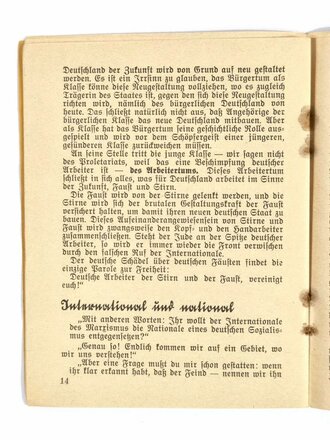 "Der Nazi-Sozi. Fragen und Antworten für den Nationalsozialisten", Dr. Goebbels, 2. Auflage 1930, 23 Seiten, ca. 12 x 15 cm, gebraucht, Einband lose