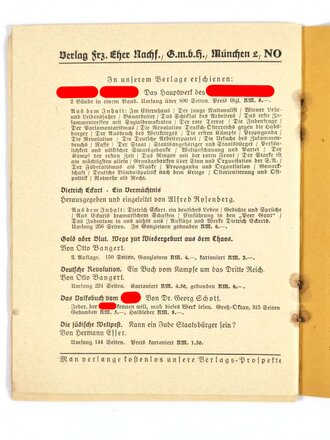 "Der Nazi-Sozi. Fragen und Antworten für den Nationalsozialisten", Dr. Goebbels, 2. Auflage 1930, 23 Seiten, ca. 12 x 15 cm, gebraucht, Einband lose