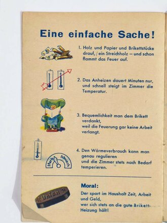 Werbemittel "Die Heiz-Fibel für Groß und Klein", Union-Brikett, ohne Seitenzahlen, ohne Jahr, DIN A5, gebraucht