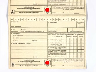 DRL Deutscher Reichsbund für Leibesübungen, "Karte für Reichsverwaltung" und "Karte für Gauverwaltung", Blanko, Januar 1936, DIN A4, gefaltet, guter Zustand