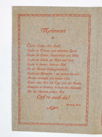 1. Weltkrieg, Rotes Kreuz, Heft mit "Opfertag Marken" der Münchner Haussammlung, 1918, insgesamt 50 Mark/13 Marken, 11,5 x 16,5 cm, guter Zustand