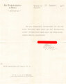 Der Reichsstatthalter und Gauleiter von Baden Robert Wagner, Glückwunschschreiben an den Bürgermeister von Sinsheim,  Eugen Ring. Unterschrift eines Angehörigen seines Sekretariats von 1934