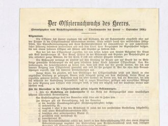 OKH, "Merkblatt über die Sanitätsoffizier-Laufbahn im Heere", Reichskriegsministerium, Ausgabe 1936/7, mit Zusatzblatt "Der Offiziersnachwuchs des Heeres" (September 1936), 6 Seiten, DIN A4, leicht fleckig, sonst guter Zustand