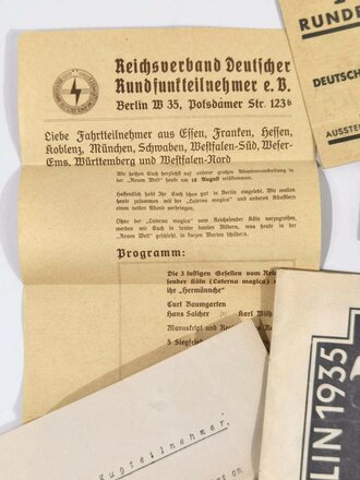 Konvolut RDR Reichsverband deutscher Rundfunkteilnehmer, 12. Große Deutsche Rundfunk-Ausstellung, Berlin 1935, Teilnehmer aus dem Gau 17 Franken, guter gebrauchter Zustand