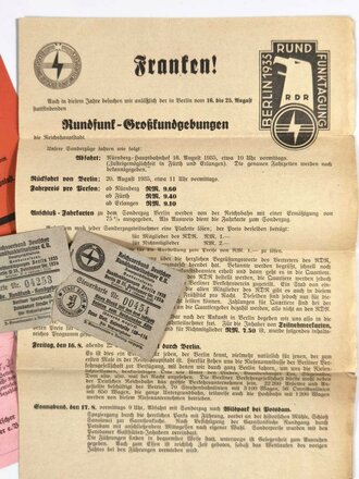 Konvolut RDR Reichsverband deutscher Rundfunkteilnehmer, 12. Große Deutsche Rundfunk-Ausstellung, Berlin 1935, Teilnehmer aus dem Gau 17 Franken, guter gebrauchter Zustand