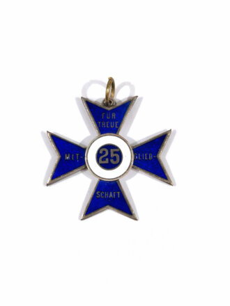 Kriegerverein, Kreuz "Für Treue Mitgliedschaft - 25", 25 Jahre, emailliert, ca. 42 mm, gebraucht
