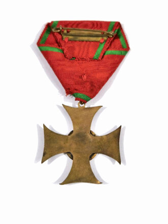 Kriegerverein, Kreuz mit rot-grünem Band "Für Treue Mitgliedschaft - 50", 50 Jahre, emailliert, ca. 40 mm, gebraucht