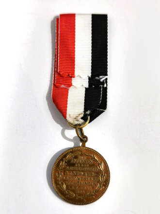 Kaiserreich, Medaille "Zum Andenken an das 19. Braunschweiger Landwehr-Verbandsfest z. Schöningen - 7.8.9. Juli1894", Vorderseite "Wilhelm II. Deutsche Kaiser", ca. 28 mm, guter Zustand, das Band ist eien neuzeitliche Anfertigung