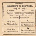 1. Weltkrieg, Oberschlesien, Lebensmittelkarte "Brot" für Militärurlauber, 1918, 9 x 9 cm, Klebereste, z.T. fleckig