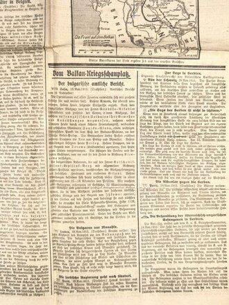 1. Weltkrieg, Kölnische Volkszeitung, Titelblatt "U-Boote", 4 Seiten, 21. November 1915, mehrfach gefaltet, verschlissen