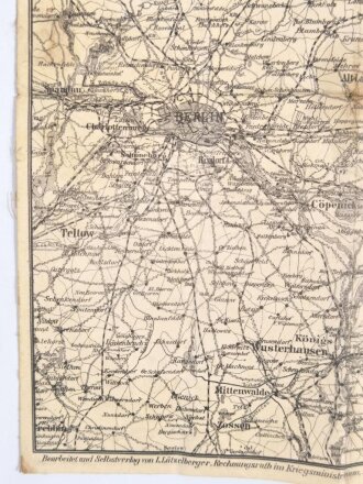 Kaiserreich, Landkarte auf Textil, "Übersichts-Karte von dem Gelände der Herbstübungen des Garde-Corps", 1:300.000, Kriegsministerium, 1903, 27 x 35 cm, mehrfach gefaltet, gebraucht, fleckig, Klebereste