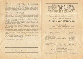 Ostpreußen, NSG KdF, Programmblatt "Städtische Schauspiele Zoppot-Gotenhafen", 27. September 1943, 4 Seiten, DIN A5, gefaltet, gebraucht