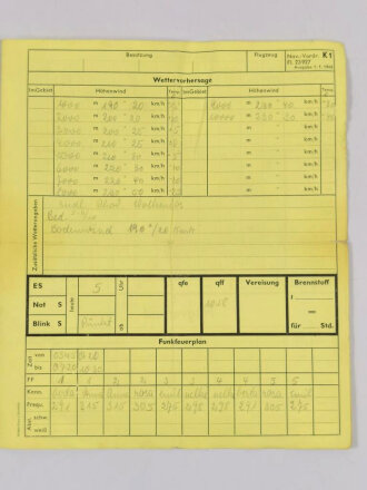 Luftwaffe, Navigations-Vordruck K1 Fl. 23927, Ausgabe...