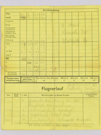 Luftwaffe, Navigations-Vordruck K1 Fl. 23927, Ausgabe 1.1.1943, ohne Stempel, Berlin Tempelhof, ca. DIN A5, gefaltet, gebraucht