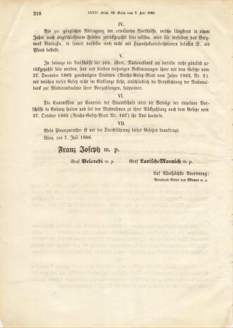 Österreich-Ungarn, "Reichs-Gesetz-Blatt für das Kaiserthum Oesterreich Jahrgang 1866", Nr. 89, 7. Juli 1866, 1 Seite, ca. DIN A4, gebraucht