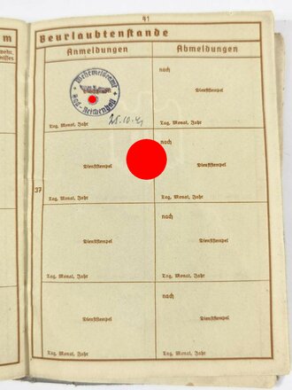 Wehrpaß eines Sanitäters des 1. Infanterie Regiments 468 aus Berchtesgaden, Einsatz zwischen Mosel und Rhein 1939, Stellungskämpfe südwestlich von Pirmasens 1939/40, verschlissen