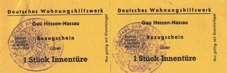 DWH Deutsches Wohnungs Hilfswerk, "Baukarte zur Errichtung eines Behelfsheimes" mit je 2 Bezugsscheinen für Türen und Fenster und einem Schreiben, Bad Soden, 26.6.1944, DIN A5, guter Zustand