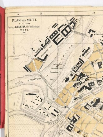 Deutsch-französischer Krieg 1870/71, "Illustrierter Führer durch Metz und über die Schlachtfelder", 35 Seiten mit Stadtplan, Landkarte und Karte über Truppenaufstellung August 1870, 1911, 11 x 16 cm, gebraucht