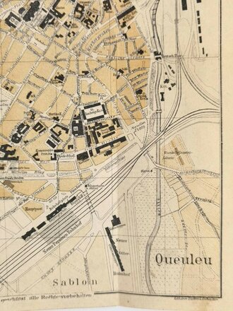 Deutsch-französischer Krieg 1870/71, "Illustrierter Führer durch Metz und über die Schlachtfelder", 35 Seiten mit Stadtplan, Landkarte und Karte über Truppenaufstellung August 1870, 1911, 11 x 16 cm, gebraucht