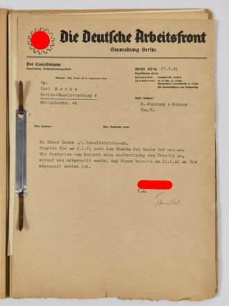 Café Kranzler Berlin, Briefverkehr des wohl auf Grund der Nürnberger Gesetze entlassenen Geschäftsführers Carl Moche, 15 Seiten, 1937-1941, leicht gebraucht