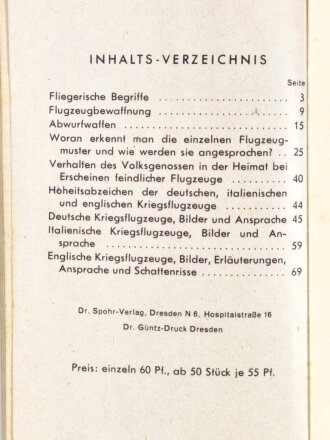 "Deutsche Italienische Englische Kriegsflugzeuge", RLM, 127 Seiten, Stand Herbst 1941, ca. DIN A7, erste Seite leicht eingerissen, sonst guter Zustand