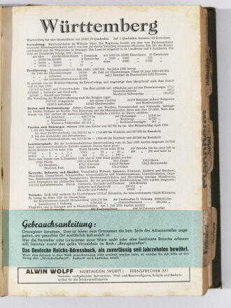 "Deutsches Reichs-Adressbuch für Industrie, Gewerbe, Handel", Ausgabe 1940, Sempel: Rheinschiffahrt AG Mannheim, 2188 Seiten, 30 x 21 x 10 cm, gebraucht, HAKENKREUZ ENTFERNT