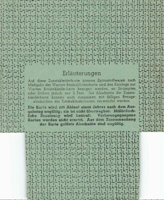 "Zusatzkleiderkarte für Schwer-Fliegergeschädigte", 17.10.1944, ca. DIN A7, guter Zustand