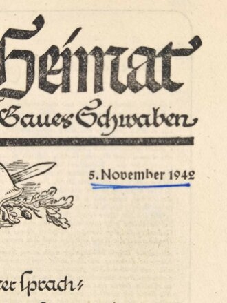"Front und Heimat -  Soldatenzeitung d. Gaues Schwaben", Nr. 58, 5. November 1942, gebraucht