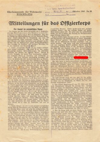 OKW "Mitteilungen für das Offizierskorps",...