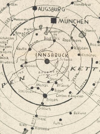 "Uebersichtkarte", Luftraum Innsbruck, Gauleitung Tirol-Voralberg, 39 x 31 cm, guter Zustand