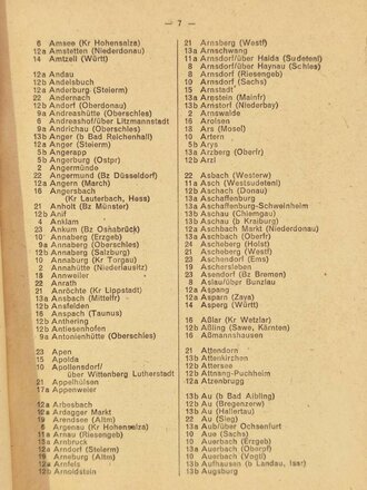 "Verzeichnis der Postämter des Reichsgebiets mit Angabe der Postleitzahl", Reichspostministerium, März 1944, 94 Seiten, DIN A5, gebraucht, Einband geklebt