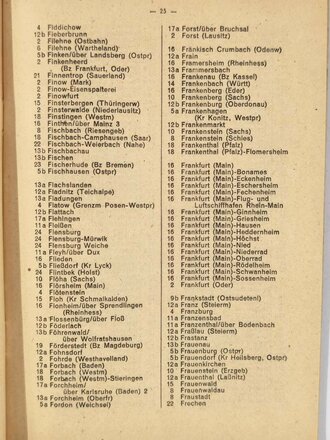 "Verzeichnis der Postämter des Reichsgebiets mit Angabe der Postleitzahl", Reichspostministerium, März 1944, 94 Seiten, DIN A5, gebraucht, Einband geklebt