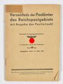 "Verzeichnis der Postämter des Reichsgebiets mit Angabe der Postleitzahl", Reichspostministerium, März 1944, 94 Seiten, DIN A5, gebraucht, Einband geklebt