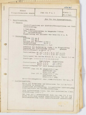 Luftwaffe, Konvolut Schulungsunterlagen, u.a. Höhere Flugtechnische Schule Jüterborg, Jumo 211, Bramo 323, inkl.Technische Zeichnungen, ca. 100 Seiten, um 1940, gebraucht