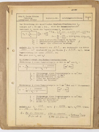 Luftwaffe, Konvolut Schulungsunterlagen, u.a. Höhere Flugtechnische Schule Jüterborg, Jumo 211, Bramo 323, inkl.Technische Zeichnungen, ca. 100 Seiten, um 1940, gebraucht