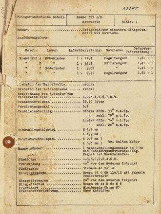 Luftwaffe, Konvolut Schulungsunterlagen, u.a. Höhere Flugtechnische Schule Jüterborg, Jumo 211, Bramo 323, inkl.Technische Zeichnungen, ca. 100 Seiten, um 1940, gebraucht