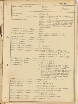 Luftwaffe, Konvolut Schulungsunterlagen, u.a. Höhere Flugtechnische Schule Jüterborg, Jumo 211, Bramo 323, inkl.Technische Zeichnungen, ca. 100 Seiten, um 1940, gebraucht