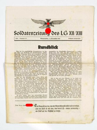 "Soldatenzeitung des LG XII/XIII", Titelblatt: "Rundblick", Nr. 49, Wiesbaden, 10. Dezember 1941, DIN A4, gefaltet und gebraucht