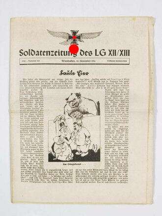 "Soldatenzeitung des LG XII/XIII", Titelblatt: "Faule Eier", Nr. 46, Wiesbaden, 19. November 1941, DIN A4, gefaltet und gebraucht