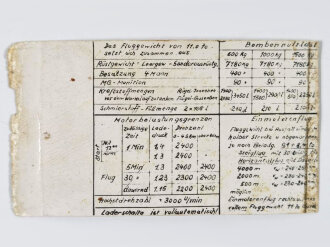 Flugstreckentabelle He 111 P, datiert 1939,14,5 x 8, gebraucht