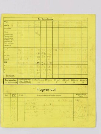 Luftwaffe, Navigations-Vordruck K1 Fl. 23927, Ausgabe 1.1.1943, ohne Stempel, Eßlingen (Neckar) - Karlsruhe, 1943-1945, 22,5 x 19 cm, gebraucht