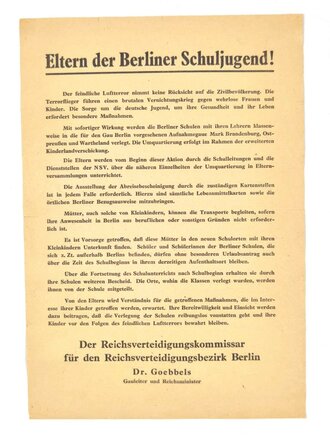 Luftschutz, Flugblatt/Wandanschlag "Eltern der...