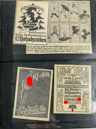 Winterhilfswerk des deutschen Volkes, Sammlung von Zeitungsausschnitten und Vignetten, diese meist nicht original, in hochwertigem Sammelordner