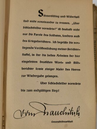 "Über Schlachtfelder vorwärts!", Kurt Hesse, 1940, 320 Seiten mit Kartenwerk, ca. DIN A5, gebraucht, Schutzumschlag verschlissen, fleckig