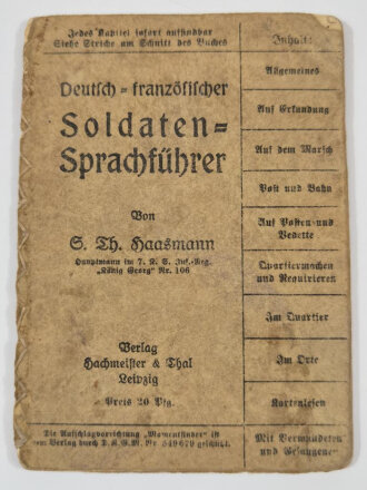 Deutschland 1. Weltkrieg, "Deutsch-französischer Soldaten-Sprachführer", Haasmann, 33 Seiten, stark gebraucht