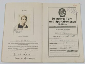 DRL Deutscher Reichsausschuss für Leibesübungen, Leistungsbuch "Deutsches Turn- und Sportabzeichen" in Bronze, Heidelberg/Neckargemünd, 14 Seiten, 16.01.1930, gebraucht, DIN A5