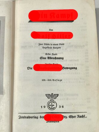 Adolf Hitler " Mein Kampf" blaue Ganzleinenausgabe von 1936 , Einband leicht defekt, sonst guter Zustand