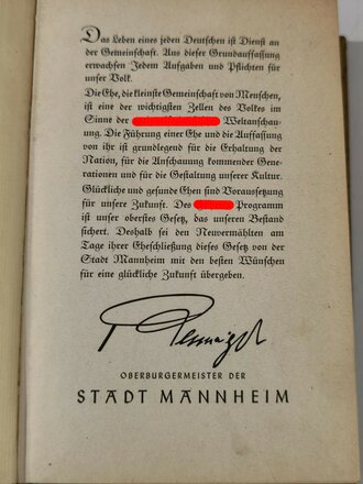Adolf Hitler " Mein Kampf" Hochzeitsausgabe der Stadt Mannheim von 1938. leicht wellig, sonst gut