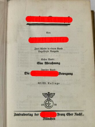 Adolf Hitler " Mein Kampf" Hochzeitsausgabe der Stadt Mannheim von 1938. leicht wellig, sonst gut