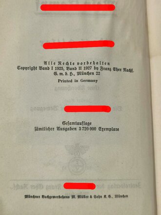 Adolf Hitler " Mein Kampf" Hochzeitsausgabe der Stadt Mannheim von 1938. leicht wellig, sonst gut